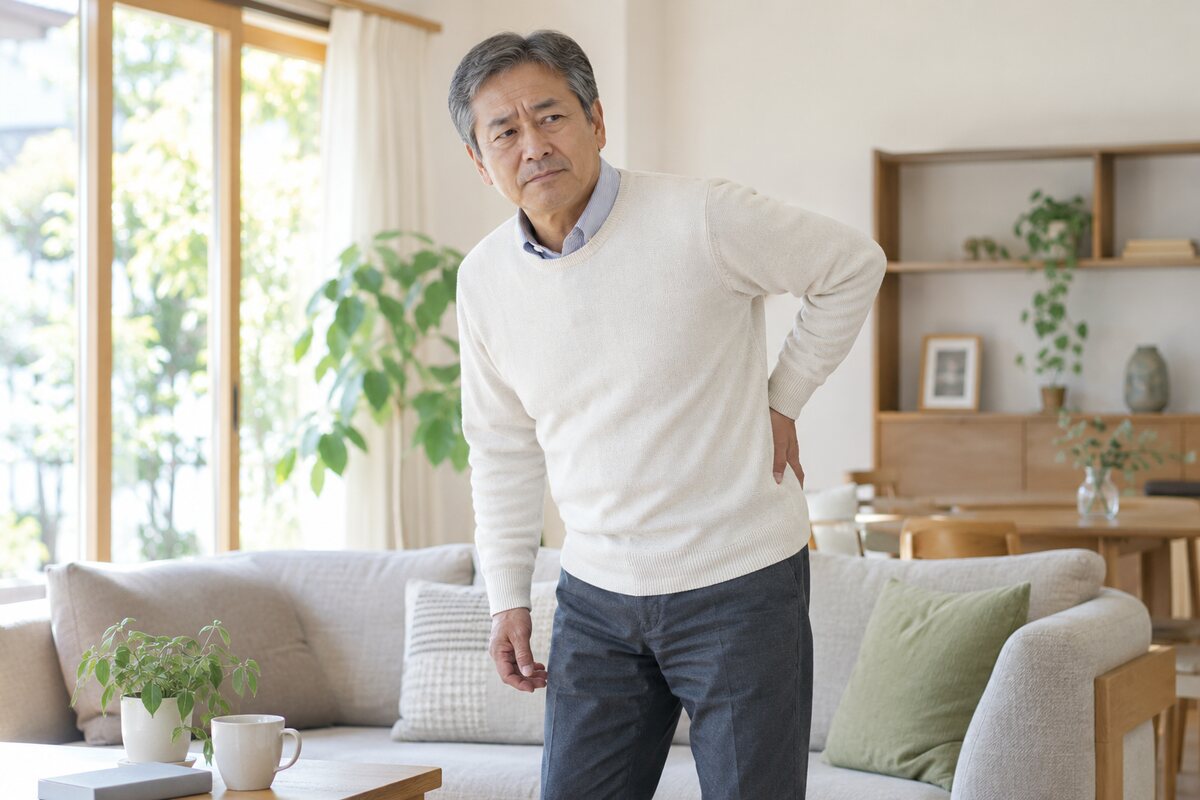 腰に不快感がある男性