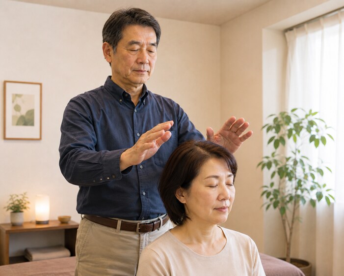 落ち着いた室内で施療を行う様子